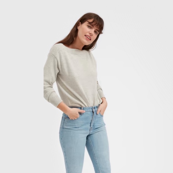 everlane  soft cotton boatneck pullover sweater in heathered grey, size small - Picture 3 of 7